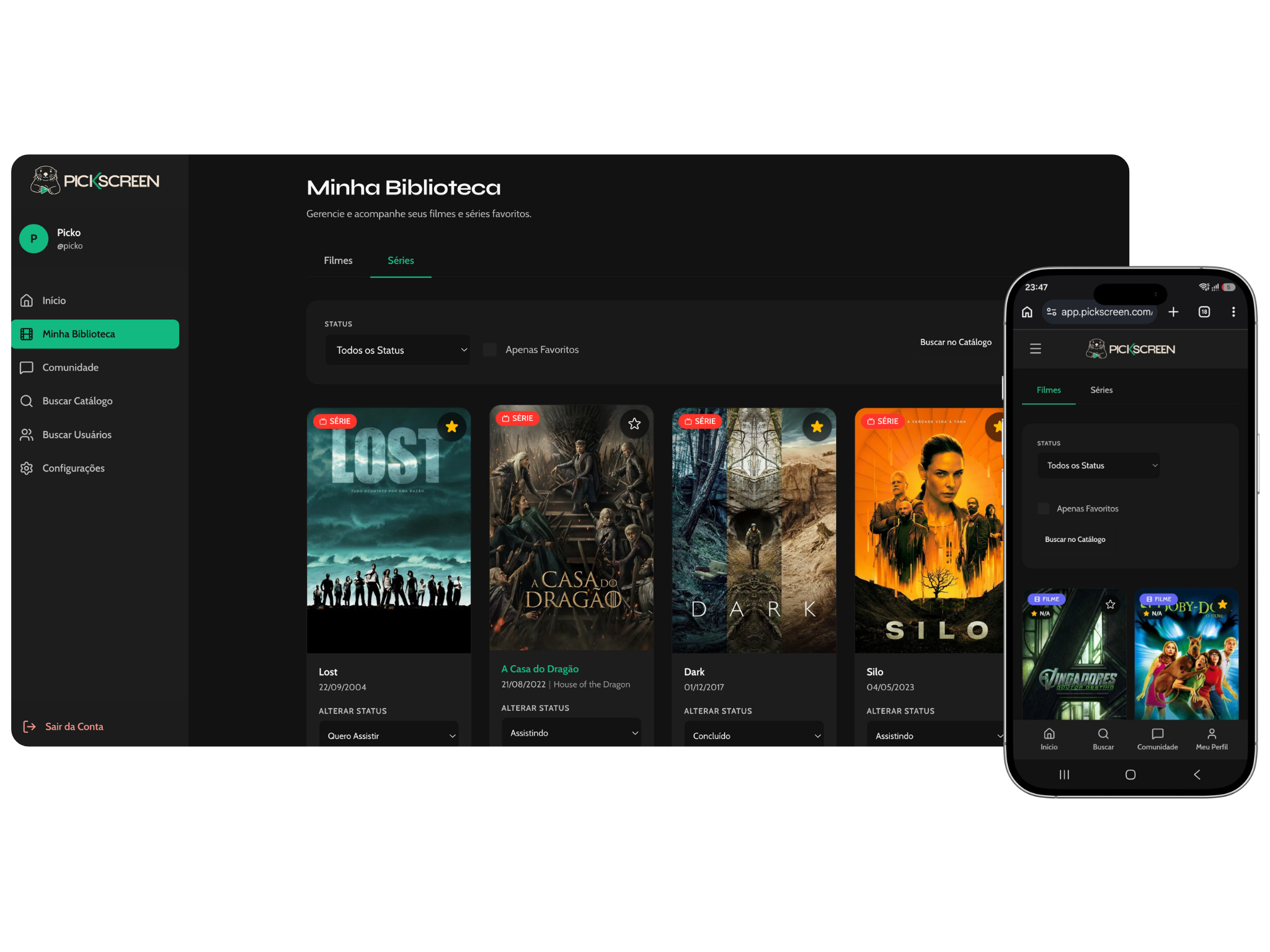 Sua biblioteca de filmes e séries para organizar no PickScreen